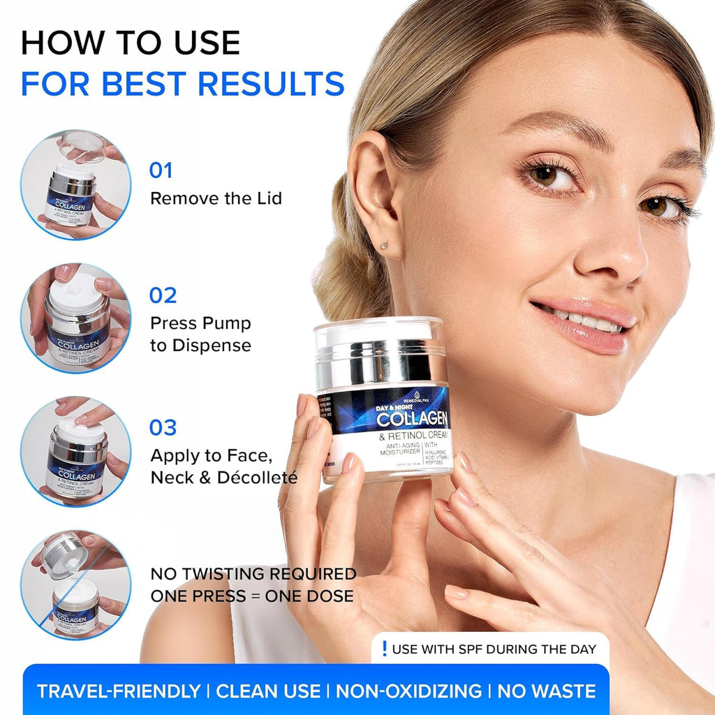 Collagen Face Cream with Retinol & Hyaluronic Acid - Anti Aging Moisturizer for Women & Men, Firming Day & Night Cream for Wrinkles, Hydrating Facial Lotion for All Skin Types