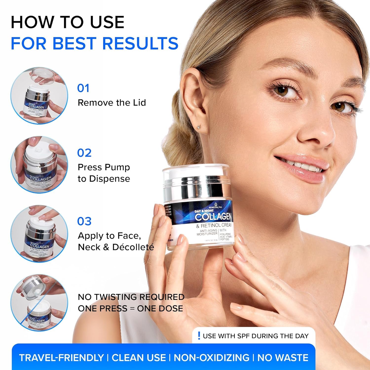 Collagen Face Cream with Retinol & Hyaluronic Acid - Anti Aging Moisturizer for Women & Men, Firming Day & Night Cream for Wrinkles, Hydrating Facial Lotion for All Skin Types