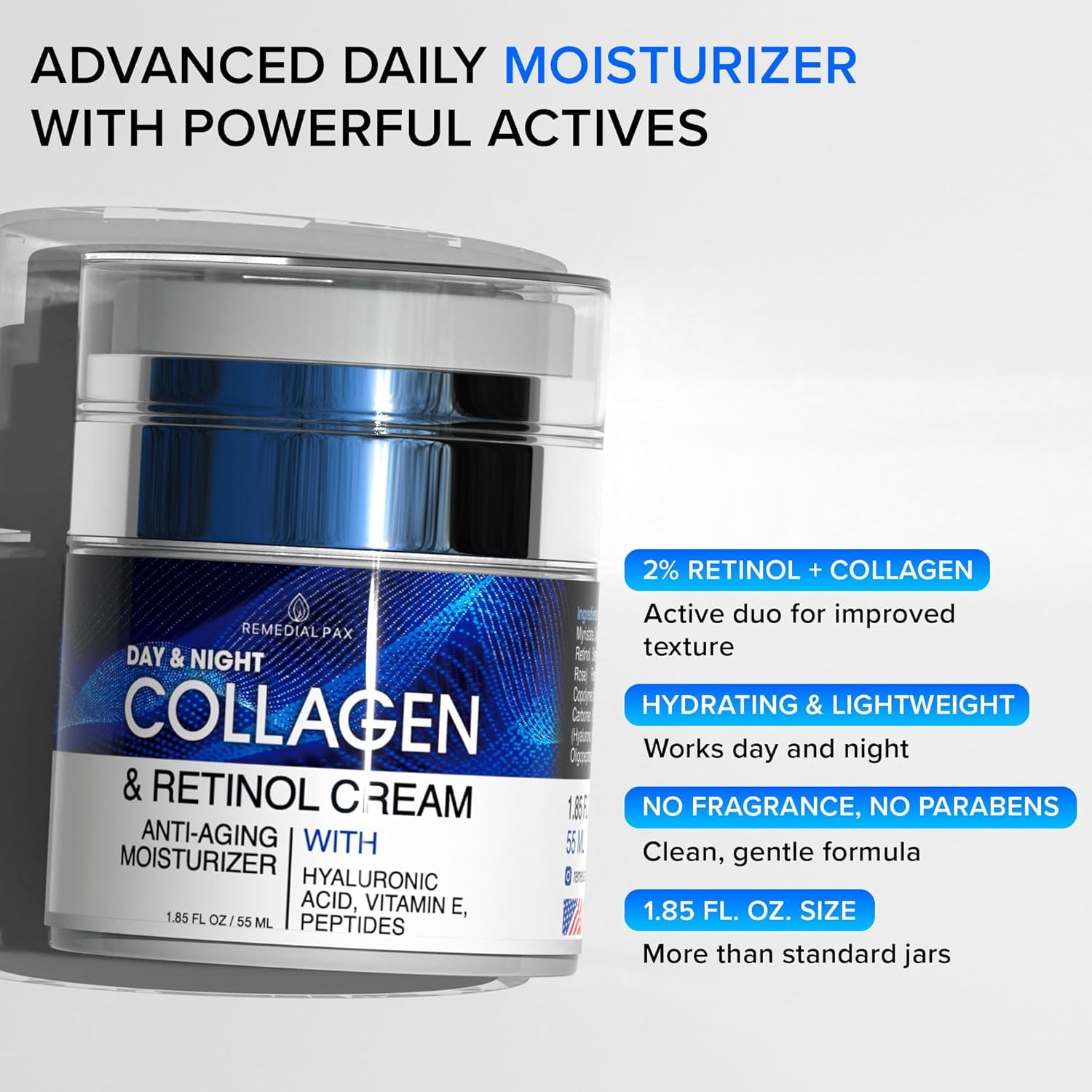 Collagen Face Cream with Retinol & Hyaluronic Acid - Anti Aging Moisturizer for Women & Men, Firming Day & Night Cream for Wrinkles, Hydrating Facial Lotion for All Skin Types