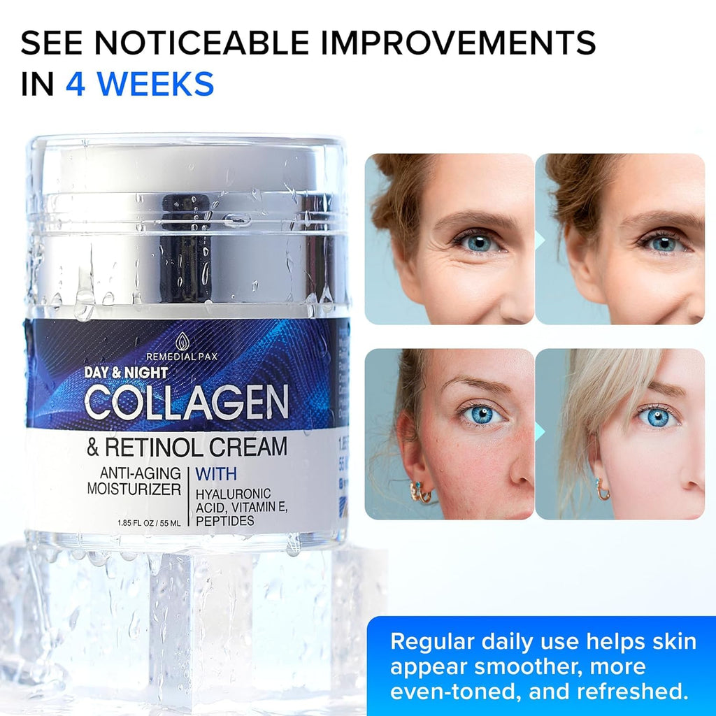 Collagen Face Cream with Retinol & Hyaluronic Acid - Anti Aging Moisturizer for Women & Men, Firming Day & Night Cream for Wrinkles, Hydrating Facial Lotion for All Skin Types